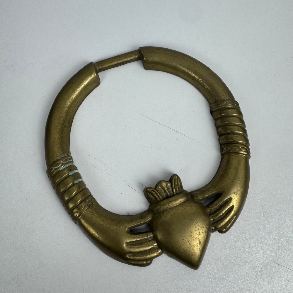 Vtg Brass Claddagh Door Knocker Irish Crowned Heart Hands Symbol Taiwan